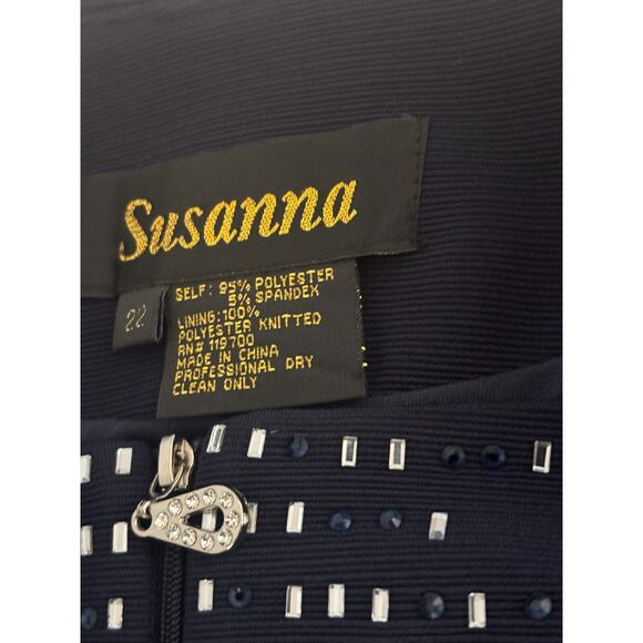 Susanna Jacket Women's Size 22 Navy Embellished Collarless Stretch Full Zipper - Picture 7 of 10